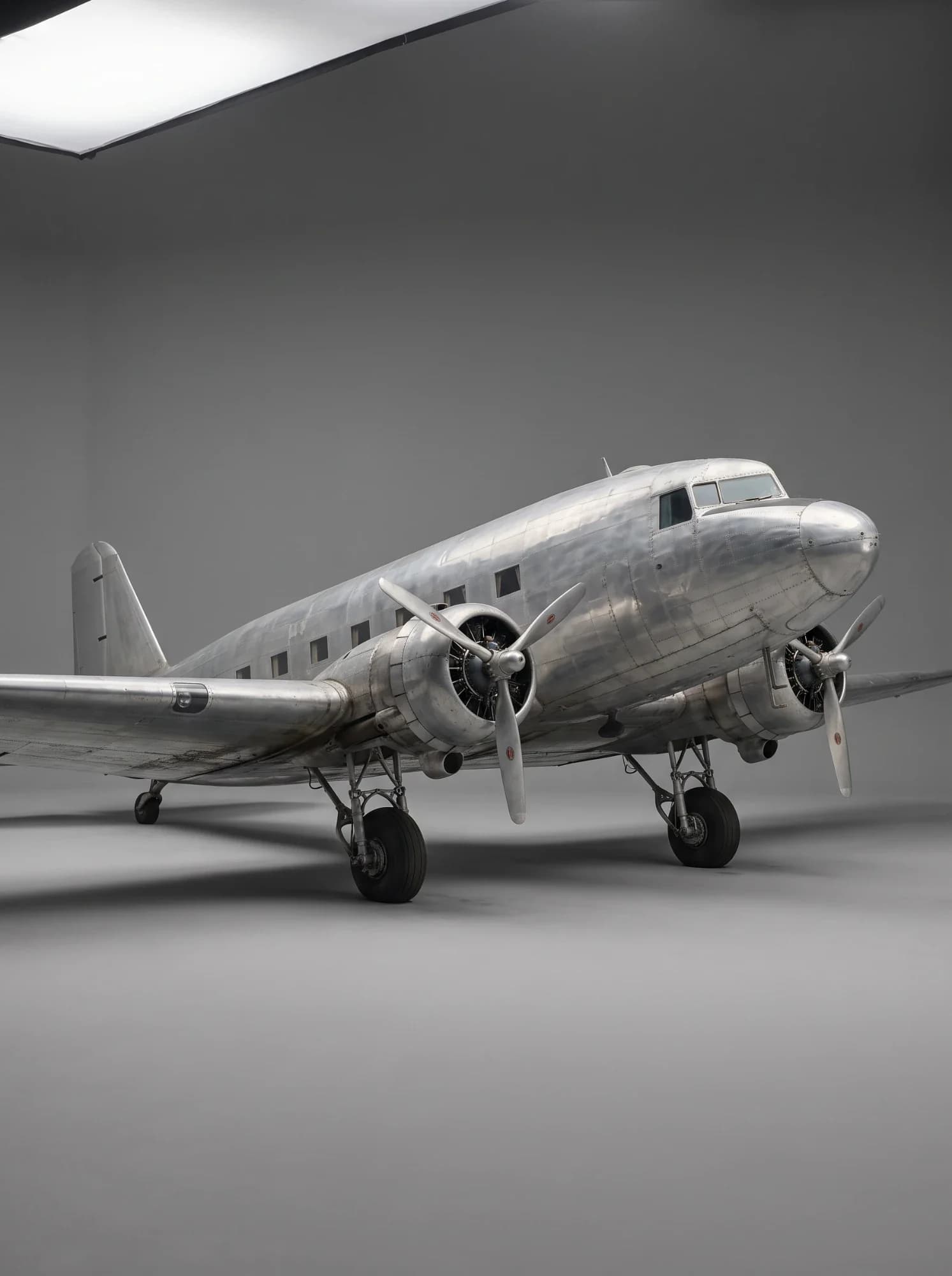 Reference sheet of the unpainted DC-2 in a grey studio