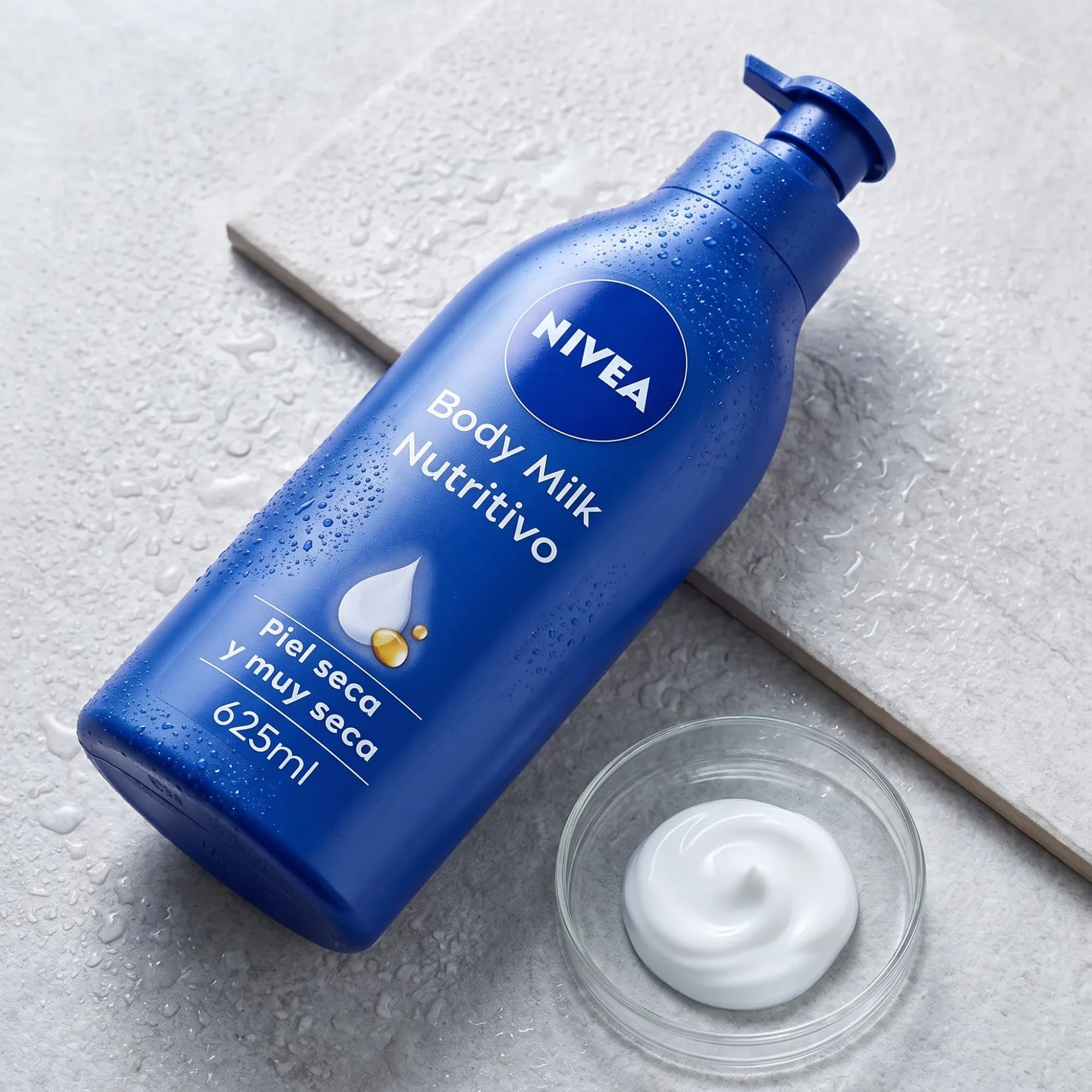 Body milk on wet tile
